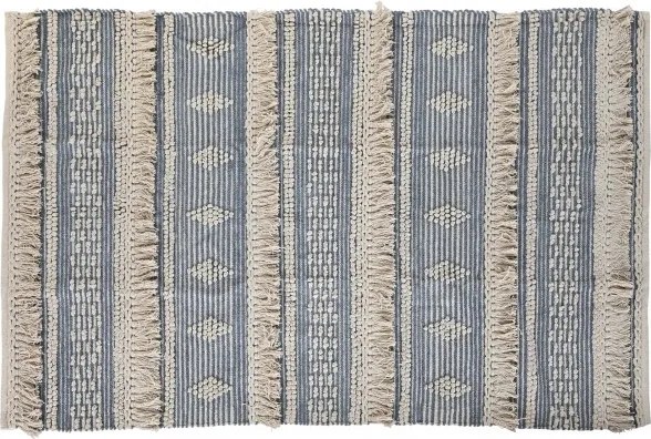Covor din bumbac țesut manual, albastru și alb, 120 x 180 cm, 1600 gr, „Cotton Carpet Blue"