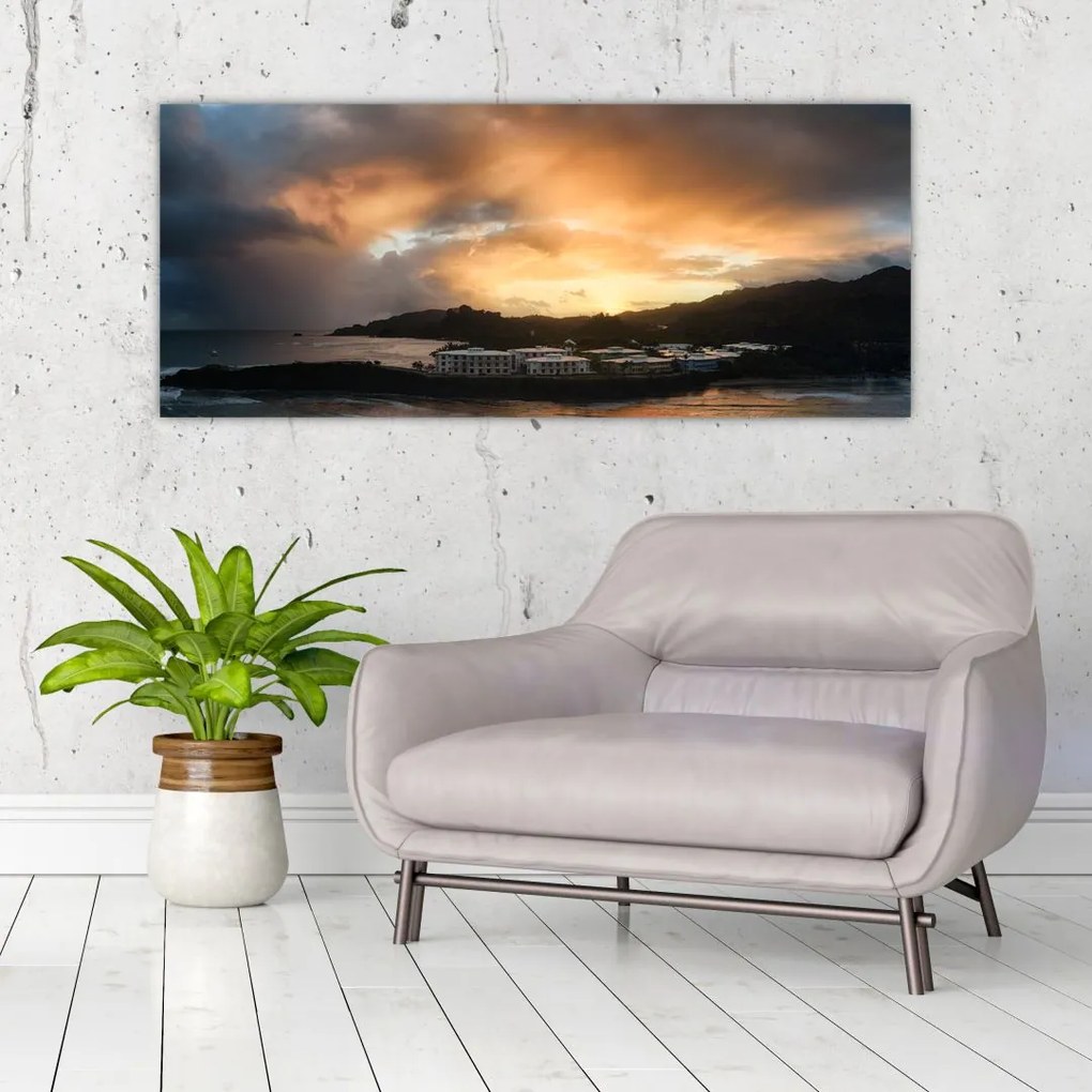 Tablou - plaja cu cerul întunecat (120x50 cm)