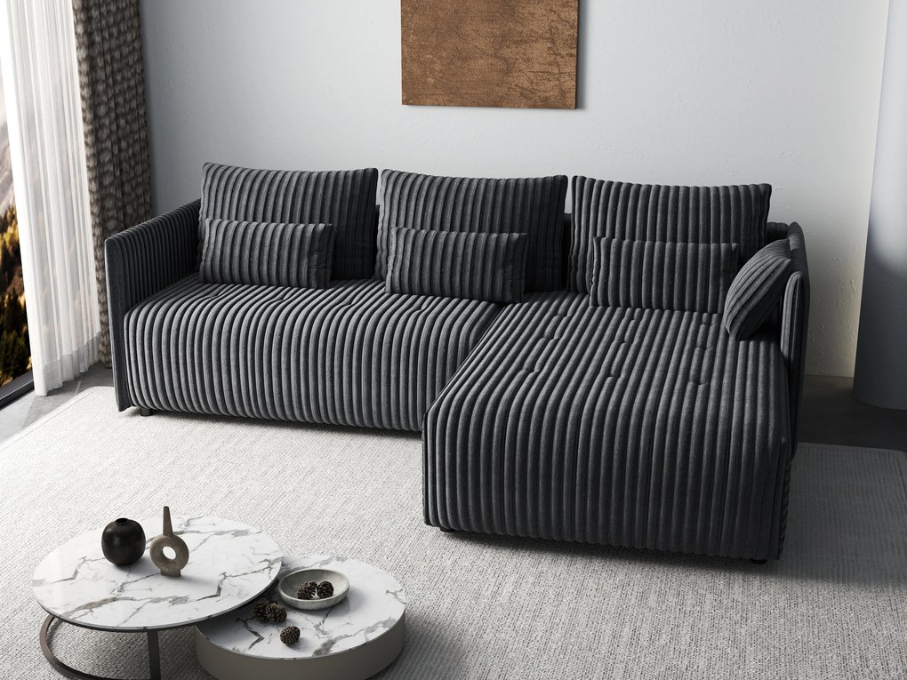 Colțar extensibil dumonde cu ladă de depozitare si sezut confortabil din spuma high-density, Malta Ambience Grey 235x185 cm