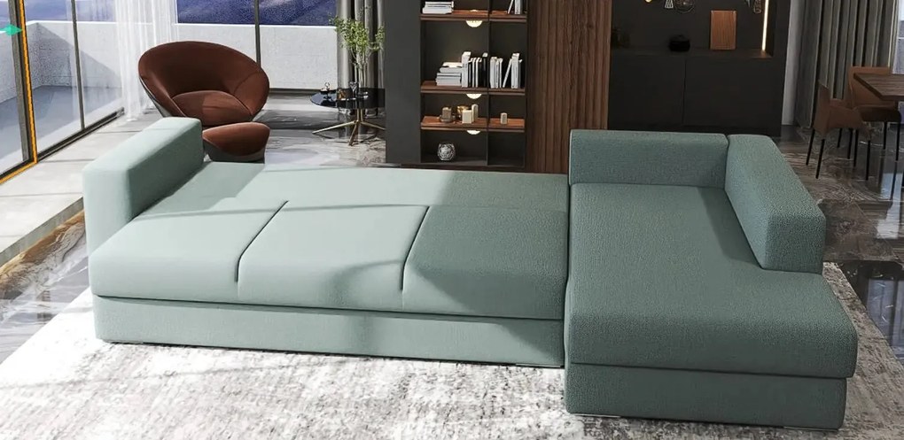 Colțar extensibil dumonde cu ladă de depozitare si sezut confortabil din spuma high-density, Gloria Enjoy Mint II 320x183 cm