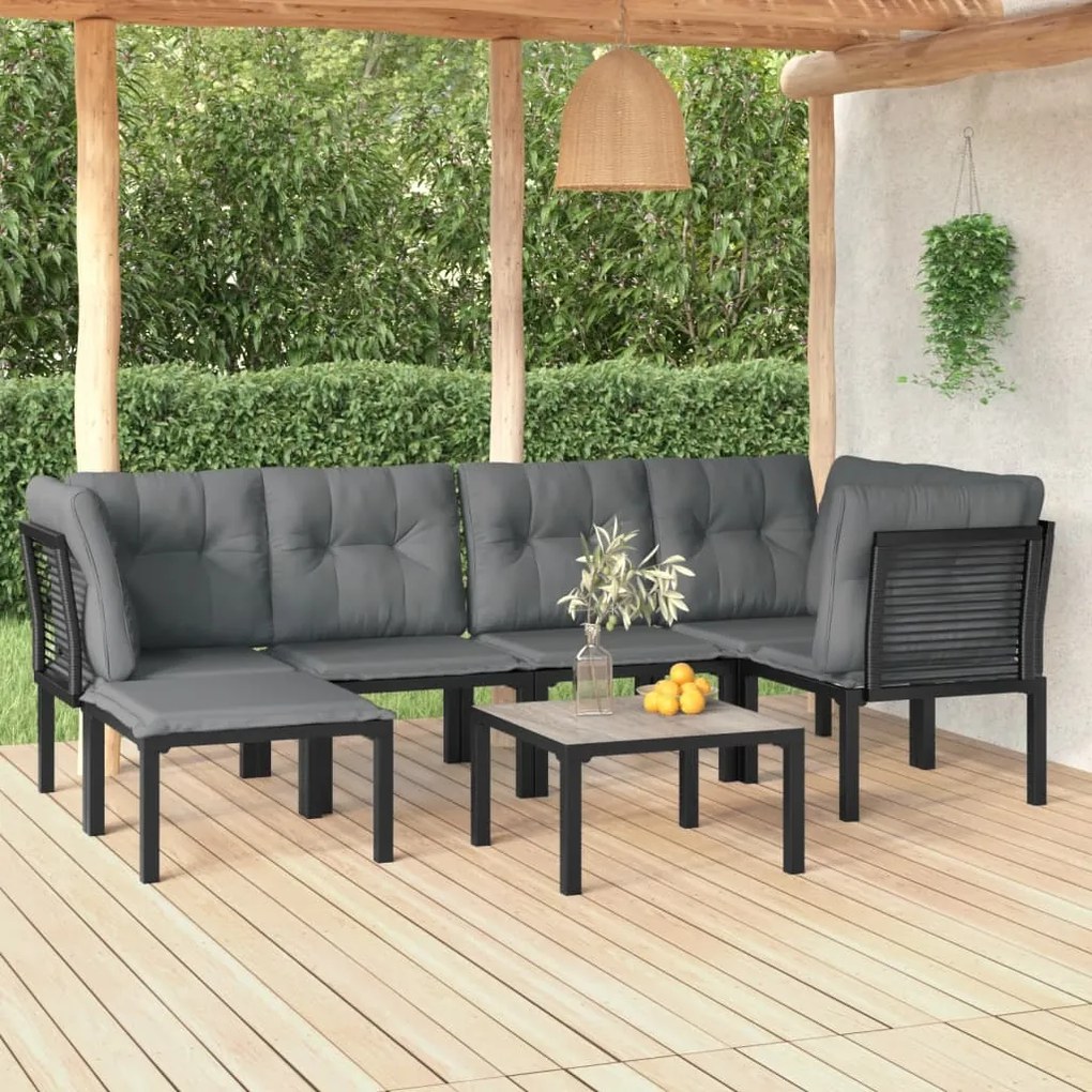 3187759 vidaXL Set mobilier de grădină, 7 piese, negru și gri, poliratan