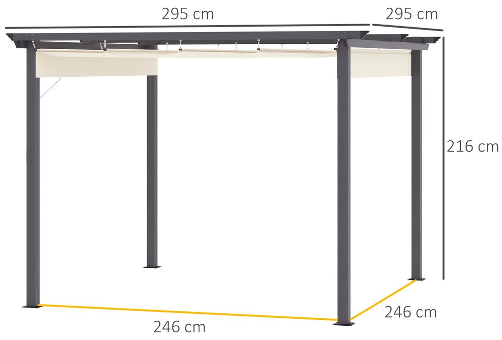 Outsunny Foișor de Grădină cu Copertină Retractabilă, Pergolă de Exterior cu Structură din Aluminiu, 2.95x2.95x2.16 m, Alb Crem | Aosom Romania