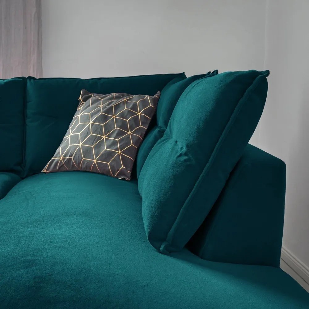 Colțar extensibil din catifea cu șezlong pe partea dreaptă Miuform Stylish Stan L, turcoaz