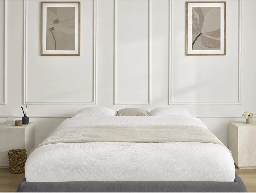 Pat matrimonial gri închis tapițat cu spațiu de depozitare/fără tăblie cu somieră 180x200 cm Inera – Bobochic Paris