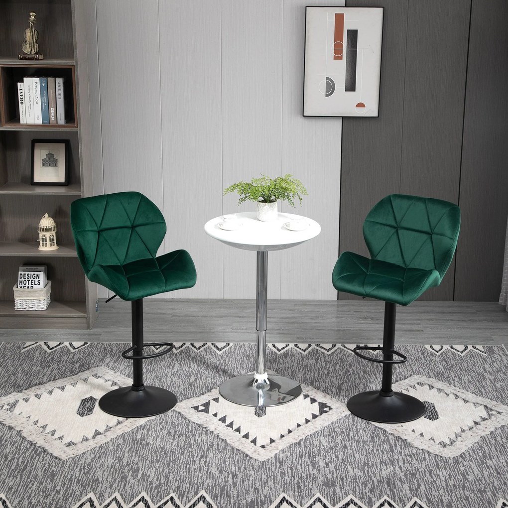 HOMCOM Scaun Bar, 2 piese, cu Înălțime Reglabilă, Bază Metalică cu pad-urile antiderapante, 46x48x83-104 cm, Verde | Aosom Romania