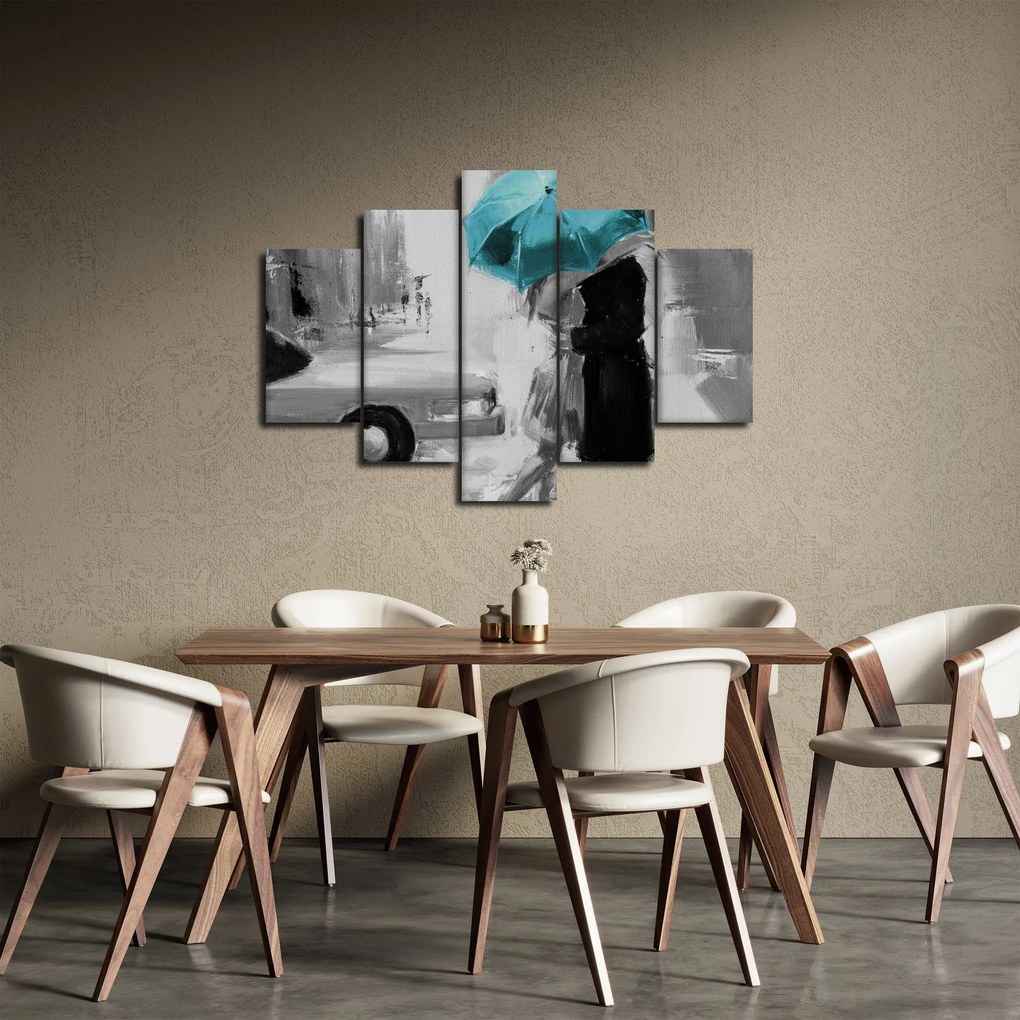 Tablou - Cuplu în dragoste cu umbrelă, albastru (150x105 cm)