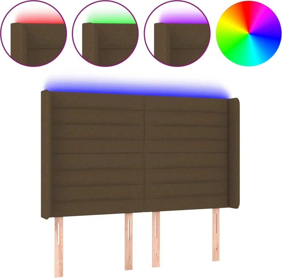 vidaXL Tăblie de pat cu LED, maro închis, 147x16x118/128 cm, textil