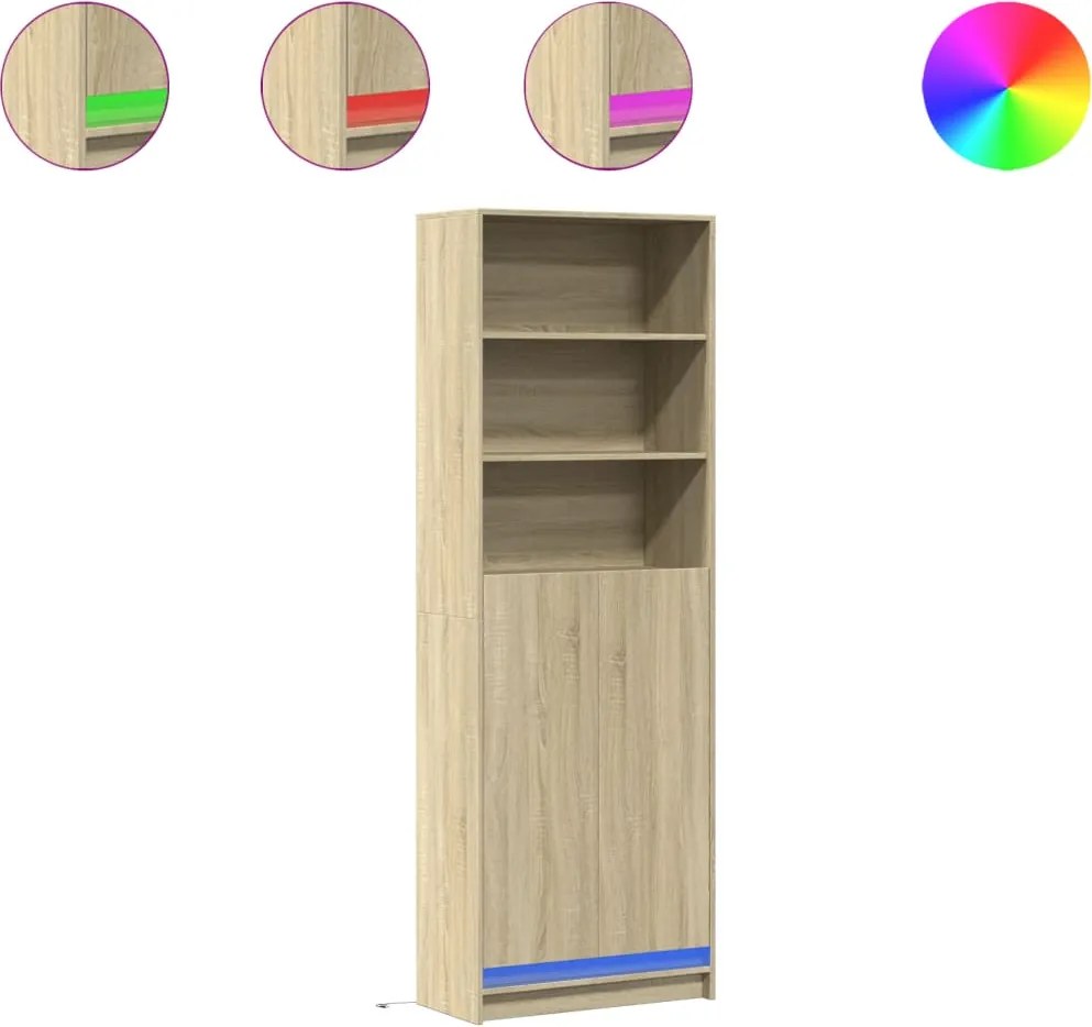 vidaXL Dulap înalt cu LED stejar sonoma 69x32,5x200 cm lemn prelucrat