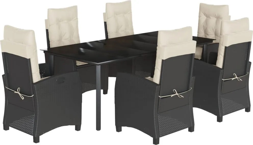 vidaXL Set mobilier de grădină cu perne, 7 piese, negru, poliratan