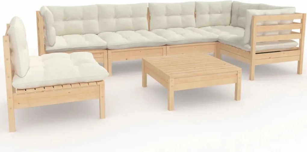 vidaXL Set mobilier grădină cu perne crem, 7 piese, lemn masiv pin