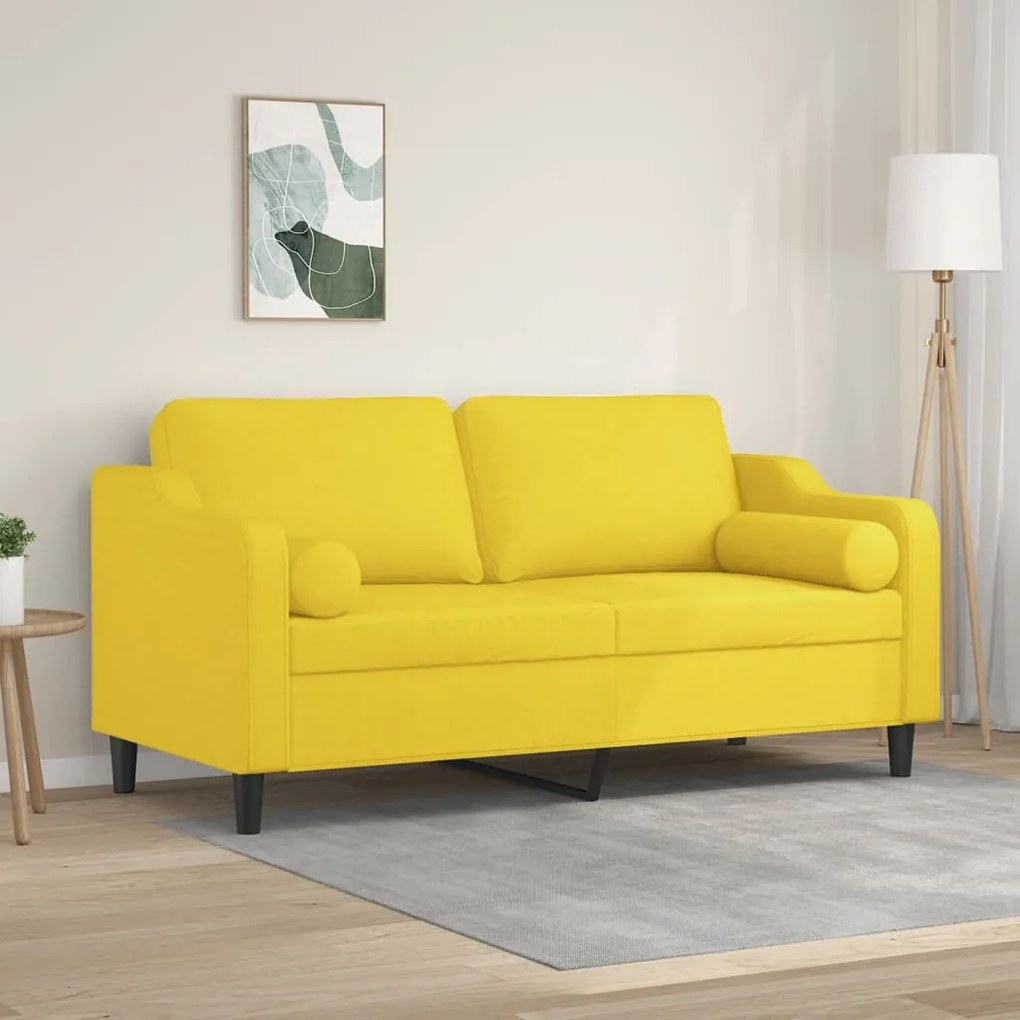 vidaXL Canapea cu 2 locuri cu pernuțe, galben deschis, 140 cm, textil
