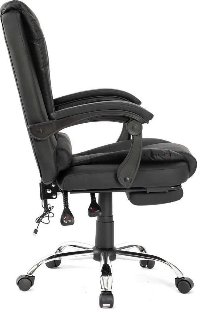 Scaun directorial, Masaj în perna lombară, Suport picioare, Rabatabil, piele PU, Negru