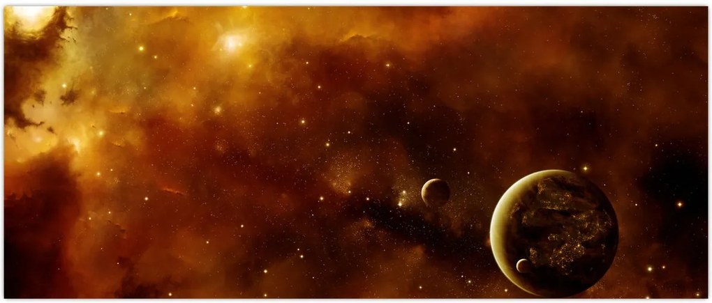 Tablou - Planete cu nebuloasă (120x50 cm)
