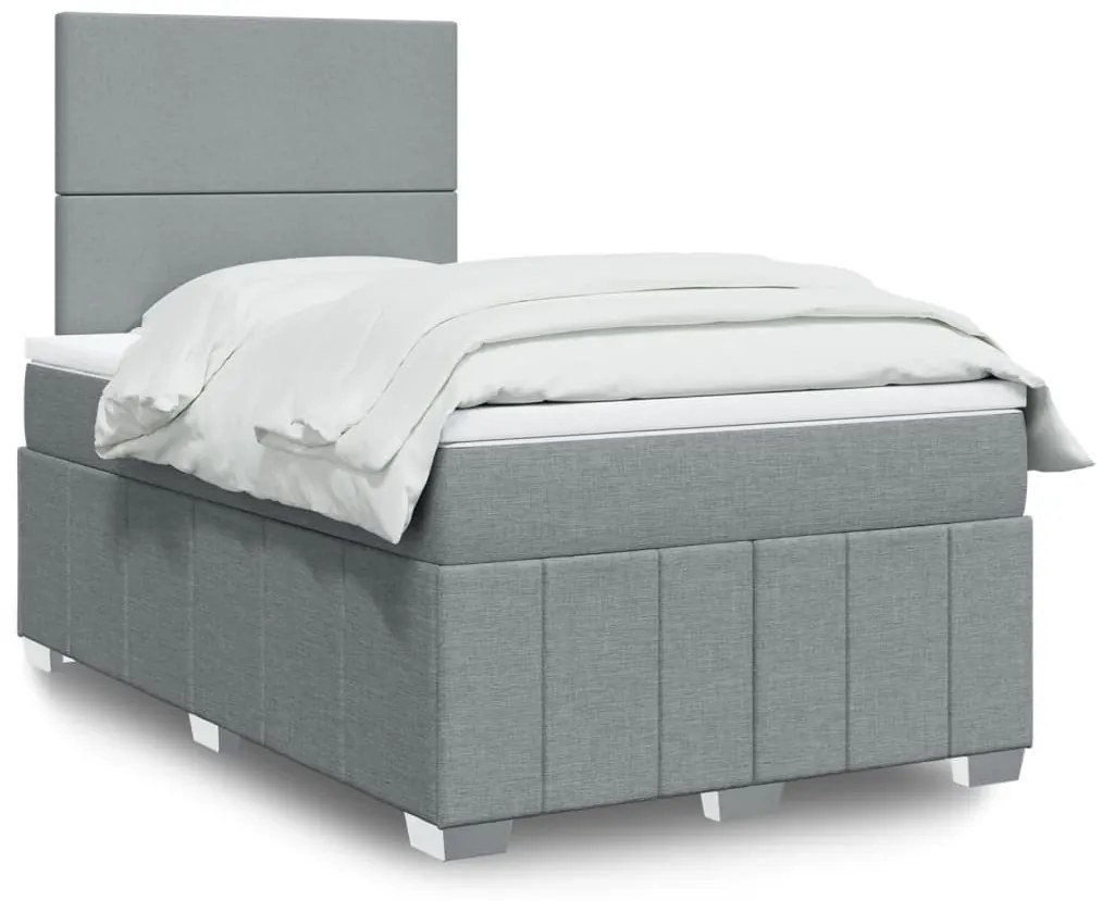 vidaXL Pat box spring cu saltea, gri deschis, 120x190 cm, textil
