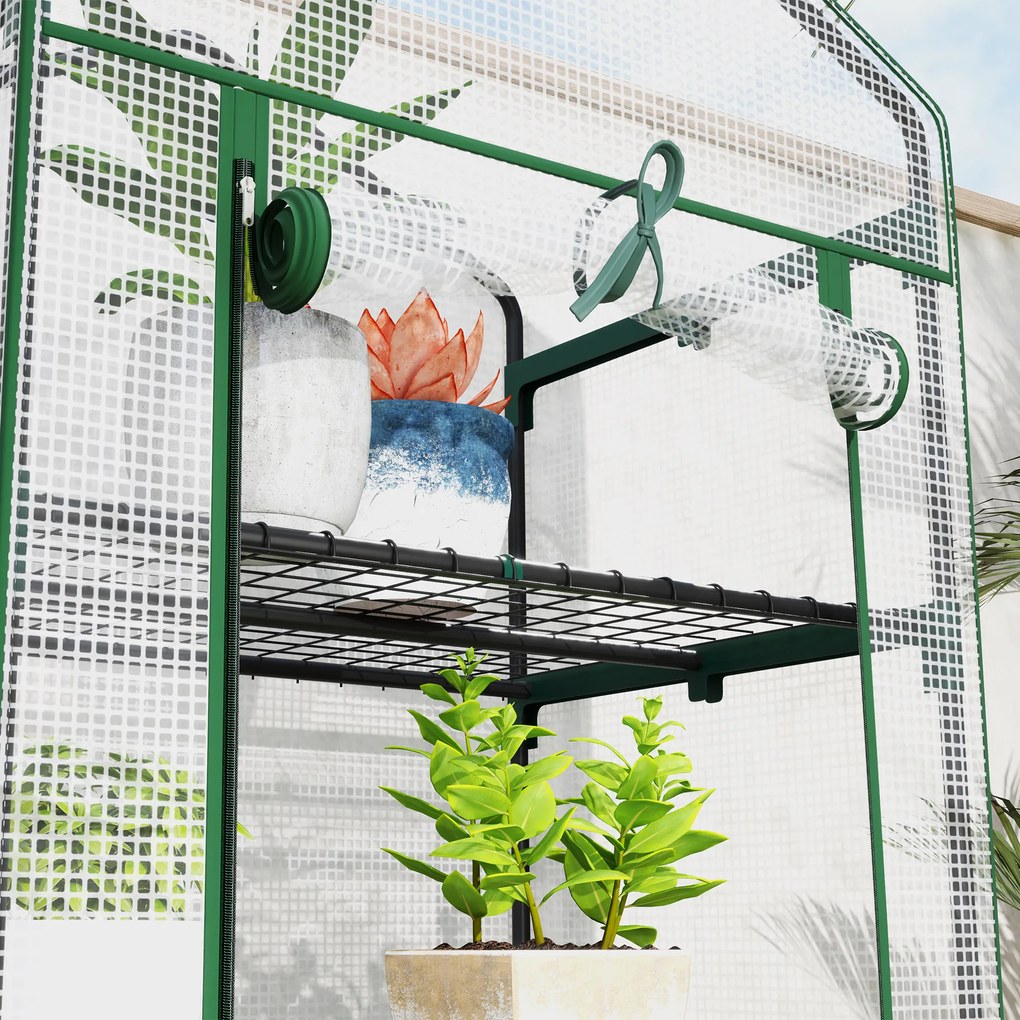 Outsunny Seră de grădină balcon cu raft 5 nivele 0,69 x 0,49 x 1,93 m oțel folie lavabilă PE alb | Aosom Romania