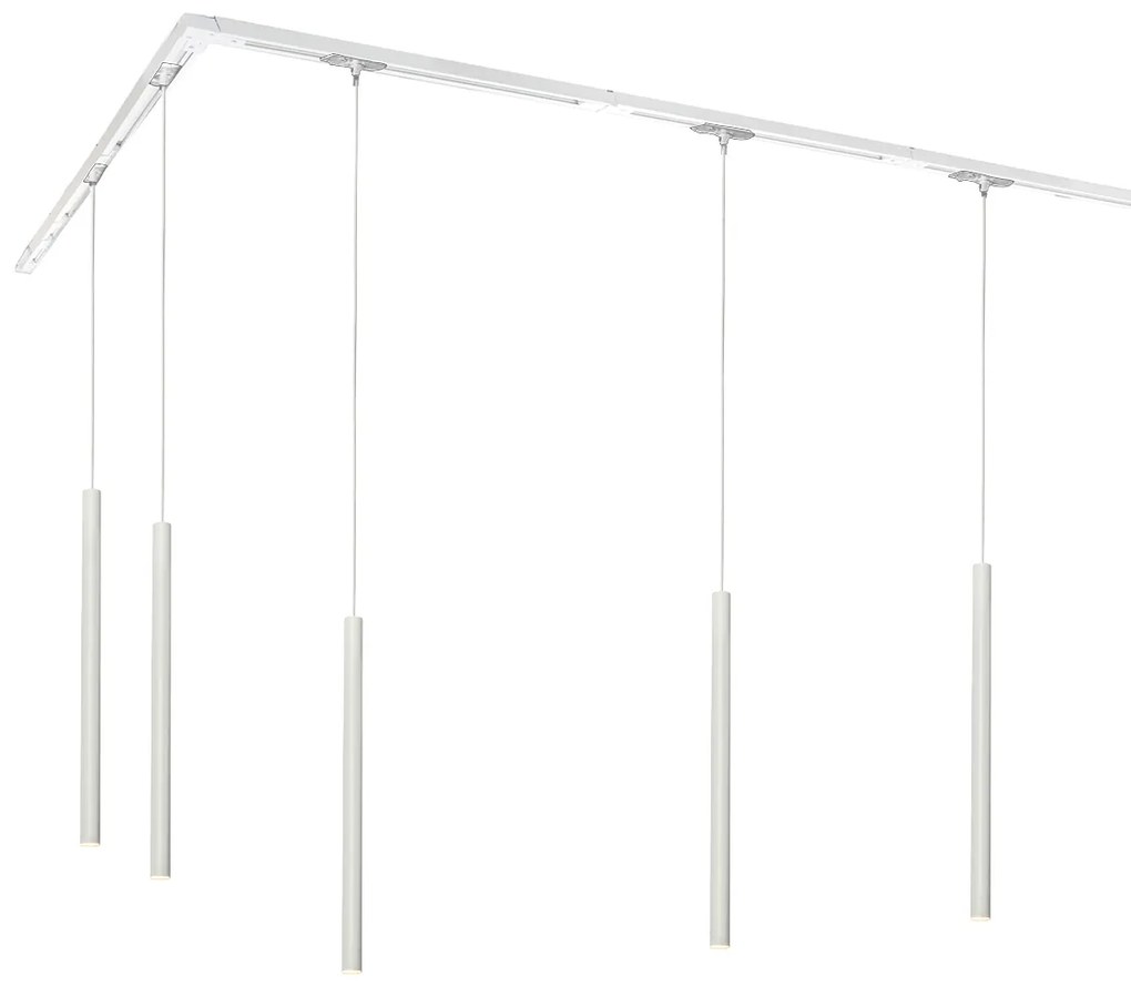 Sistem de iluminat cu șină modern cu 5 lumini suspendate albe monofazate - Iconic Frini