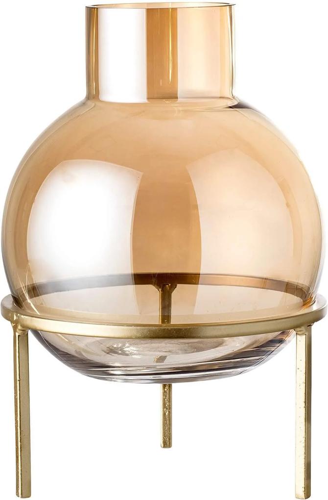 Vaza din Sticla Maro si Metal Auriu - Sticla Maro Diametru(15cm) x Inaltime(23.5cm)