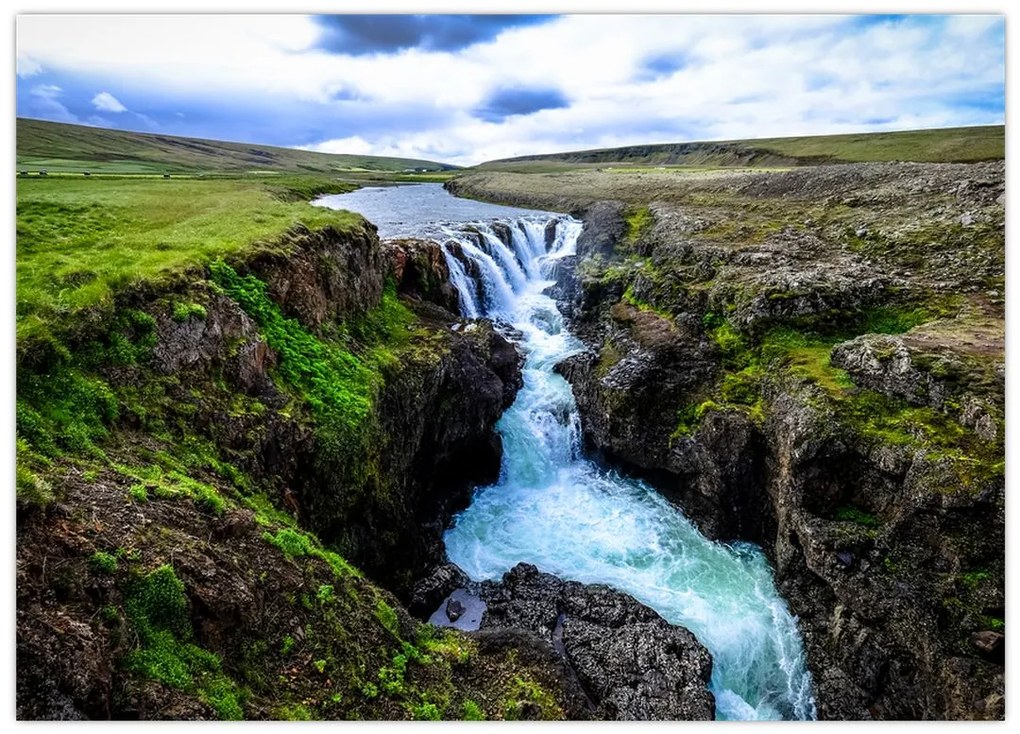 Tablou pe sticlă - Cascada intre stânci (70x50 cm)