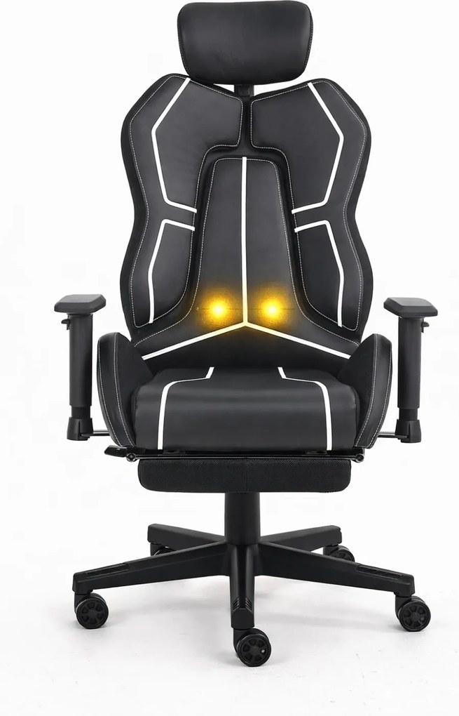 LUMINA X-Motion Core – Gaming & Office –Ergonomie, Masaj Inteligent și Confort Total, PU, Negru/Alb