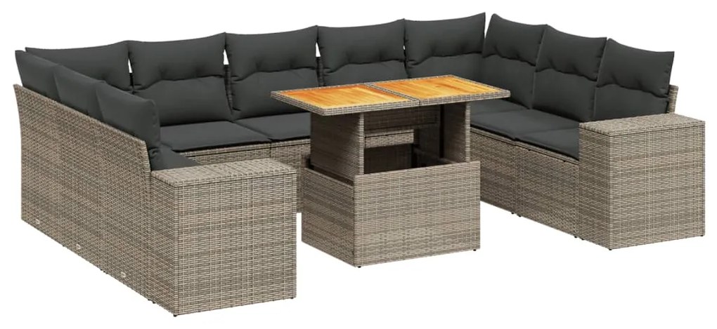 3272782 vidaXL Set mobilier de grădină cu perne, 10 piese, gri, poliratan