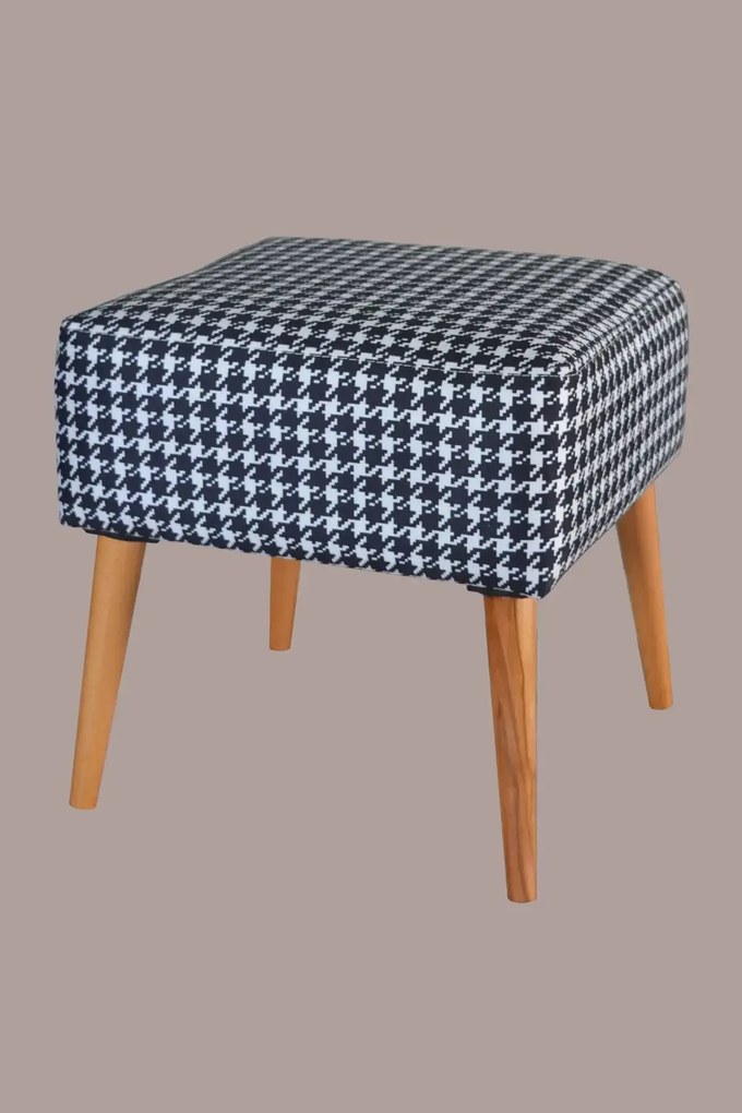 Taburet patrat imprimeu pepit Valencia Homs, 42 x 45 x 42 cm alb-negru