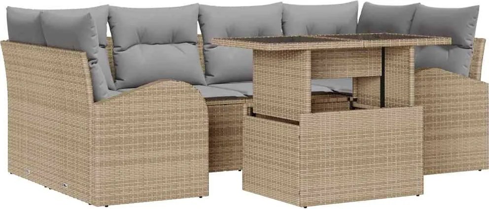 vidaXL Set de canapele pentru grădină cu pernă 7 pcs Bej Poli Rattan
