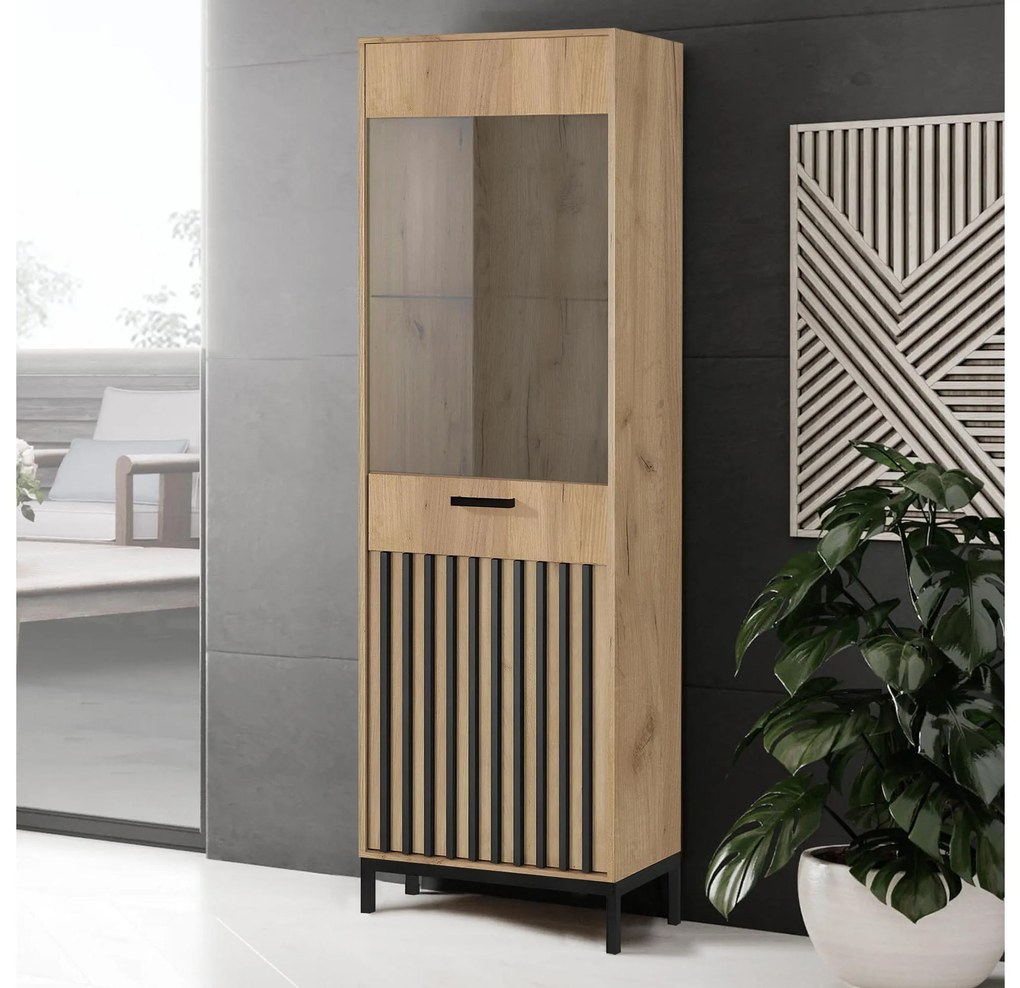 Vitrină Lamello W1 (stejar craft + negru). 1092418