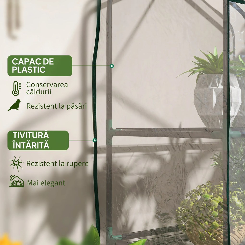Outsunny Sera de Balcon cu 3 Niveluri și Ușă Rulantă, Sera pentru Grădină cu Structură din Oțel și Acoperiș din Plastic, pentru Plante, Flori, Fructe, 59x39x127 cm, Transparentă | Aosom Romania
