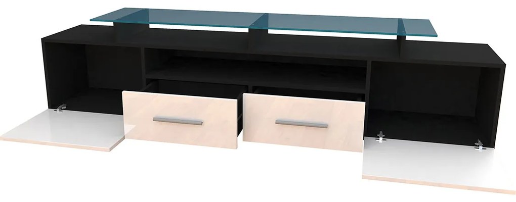 Masă TV + Dulap Blaise (Negru + Negru lucios ) (iluminat LED Alb). Promo -16%. 1058803