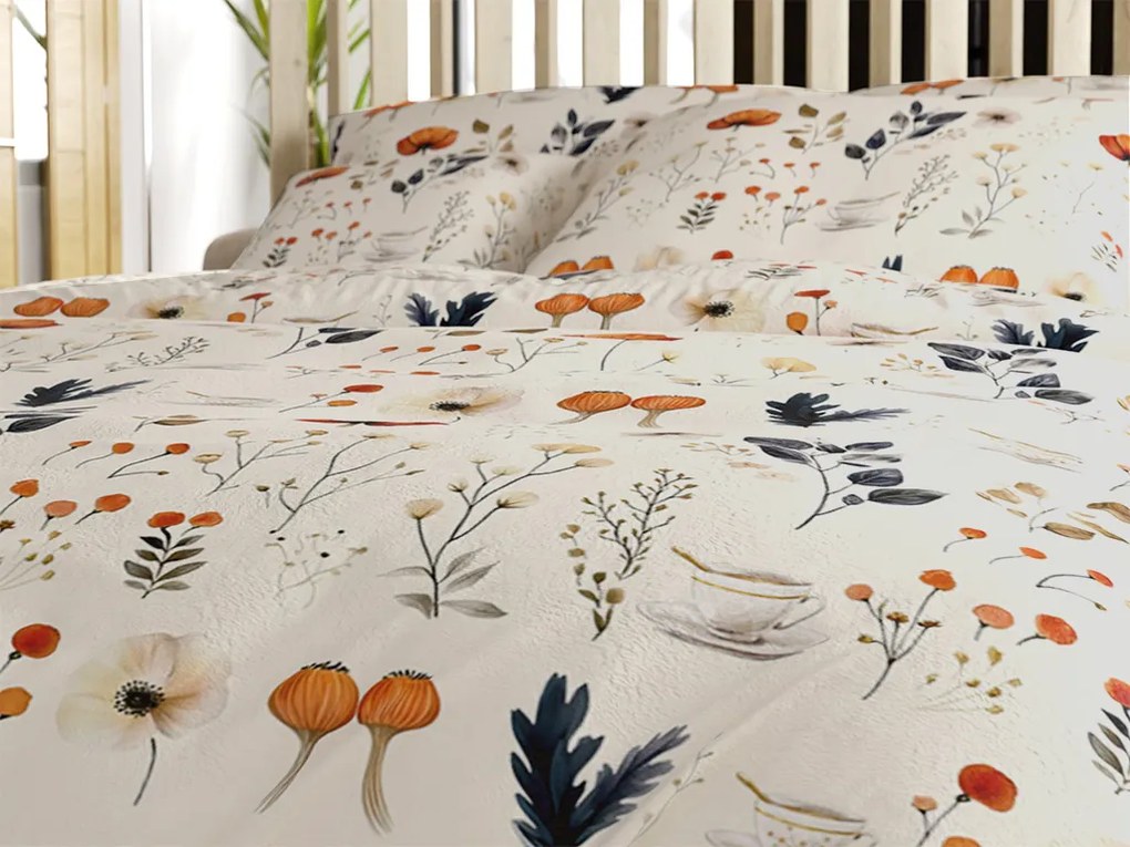 Set Lenjerie cocolino PAPAVA crem + Cearsaful Cocolino microplus cu elastic SOFT 90x200 cm alb, pat de o persoana