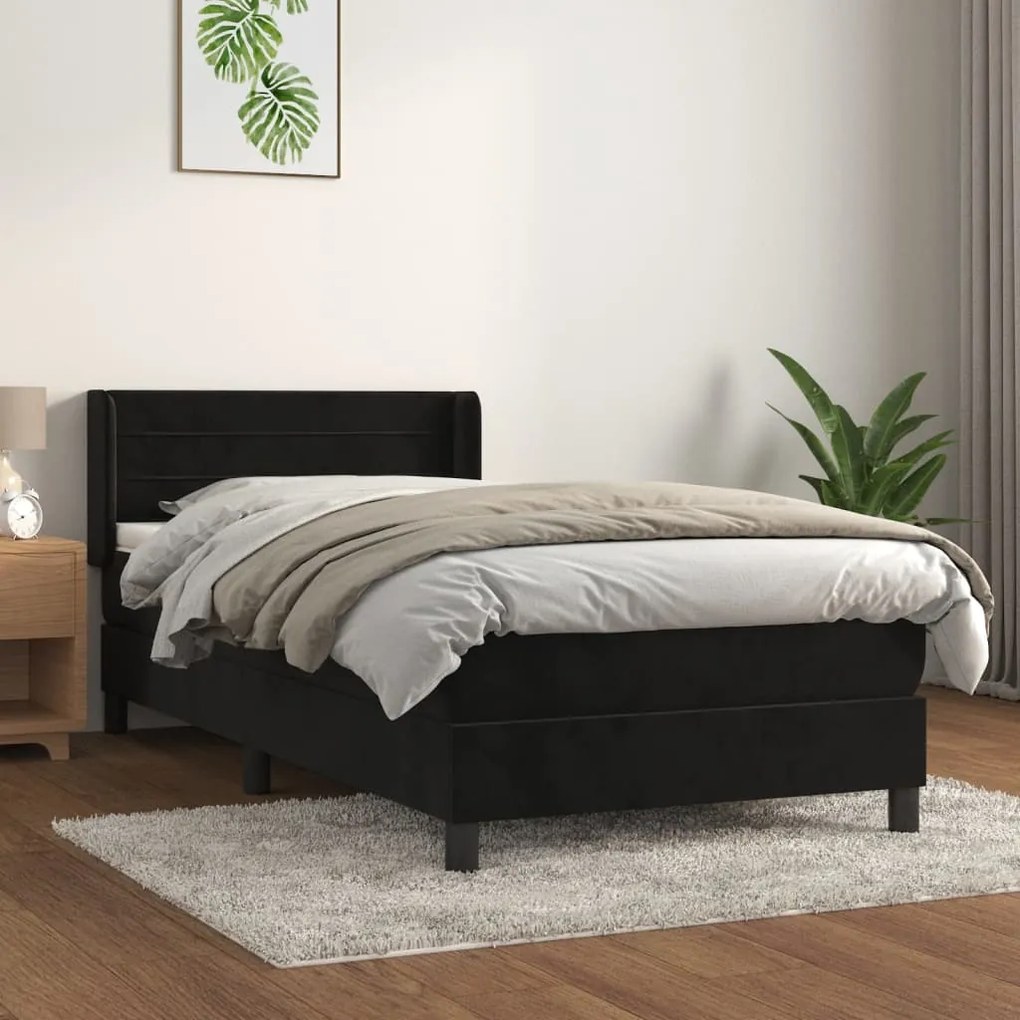 3131005 vidaXL Pat box spring cu saltea, negru, 100x200 cm, catifea