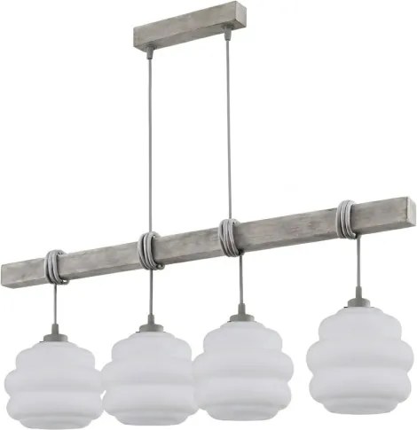 Brilagi - Lustră suspendată pe cablu WOOD GLASS 4xE27/60W/230V pin/gri/alb
