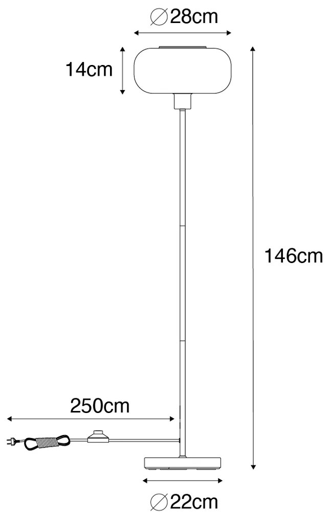 Lampă de podea neagră Art Deco cu sticlă fumurie - Bizle
