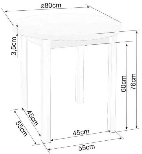 Masă de bucătărie Adam - 80 cm diametru, stejar lancelot / alb