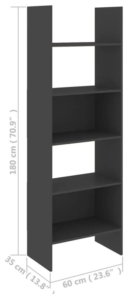 Biblioteca, gri, 60x35x180 cm, PAL 1, Gri