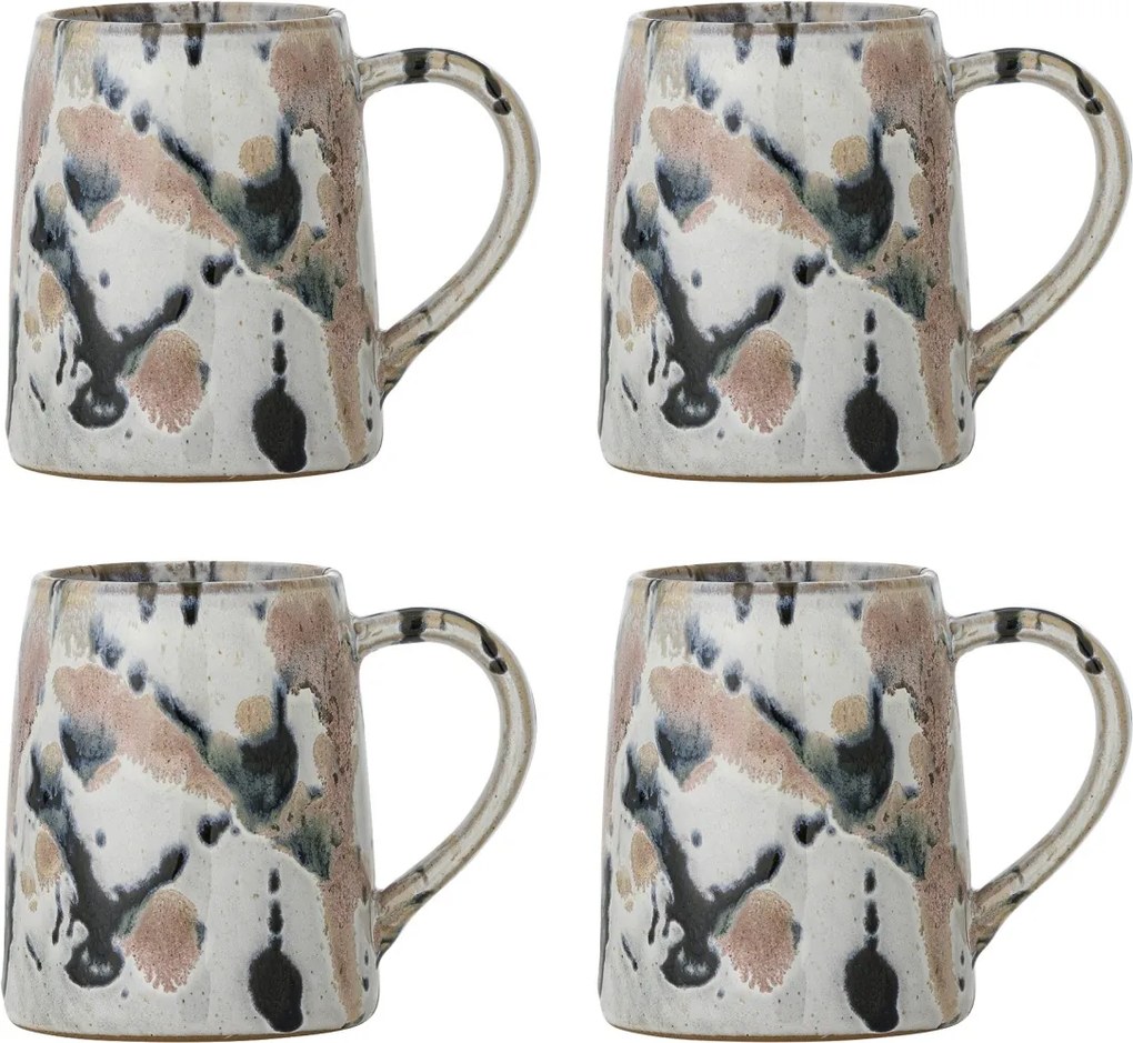 Set 4 căni din ceramică, multicolor, fond crem cu tonuri delicate, glazură reactivă cu nuanțe unice, 10 x 9 cm, „Winnie”