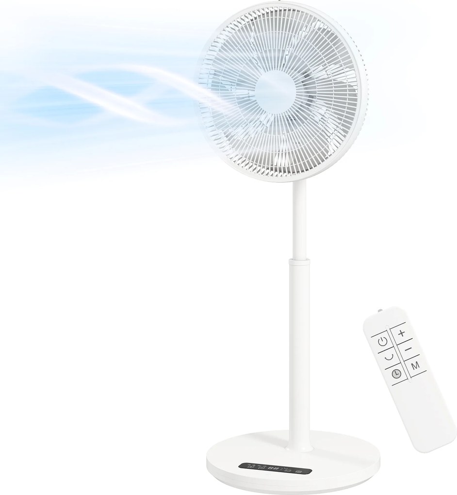 HOMCOM Ventilator pe picior, diametru 39 cm, 12 viteze, 4 moduri, temporizator 9H, oscilație 120°, înălțime reglabilă, alb | Aosom Romania
