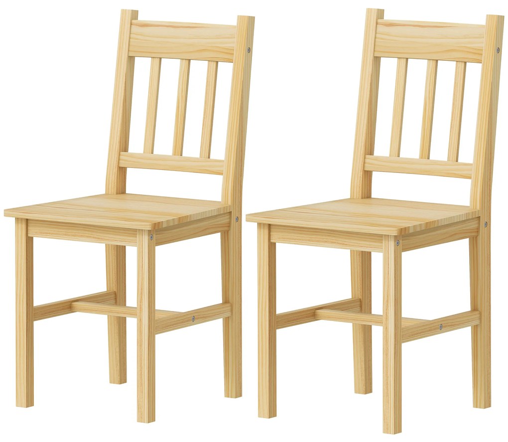 HOMCOM Set de 2 scaune de sufragerie din lemn Scaune de bucătărie cu spătar cu șipci, șezut generos, lemn natural | Aosom Romania
