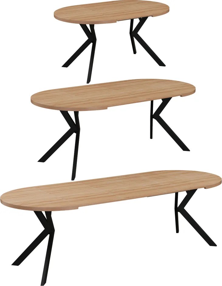 Masă extensibilă de sufragerie, stejar deschis/negru, 100-250x75,5 cm, LUKOS