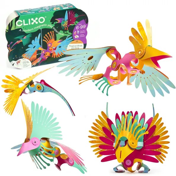 CLIXO® JOC MAGNETIC DE CONSTRUIT - PASARI TROPICALE (22 PIESE) - CLIXO (CL-TRBD-TR-1)