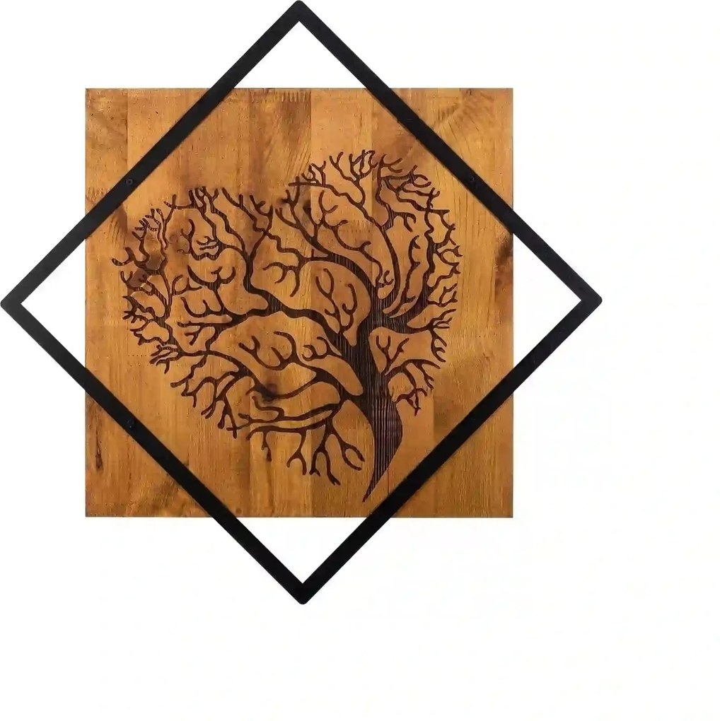 Decoratiune perete TREE 2, nuc/negru, lemn/metal, 54x54 cm