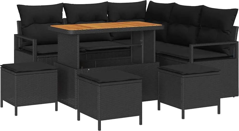 vidaXL Set de canapele pentru grădină cu pernă 9 pcs Negru poliratan