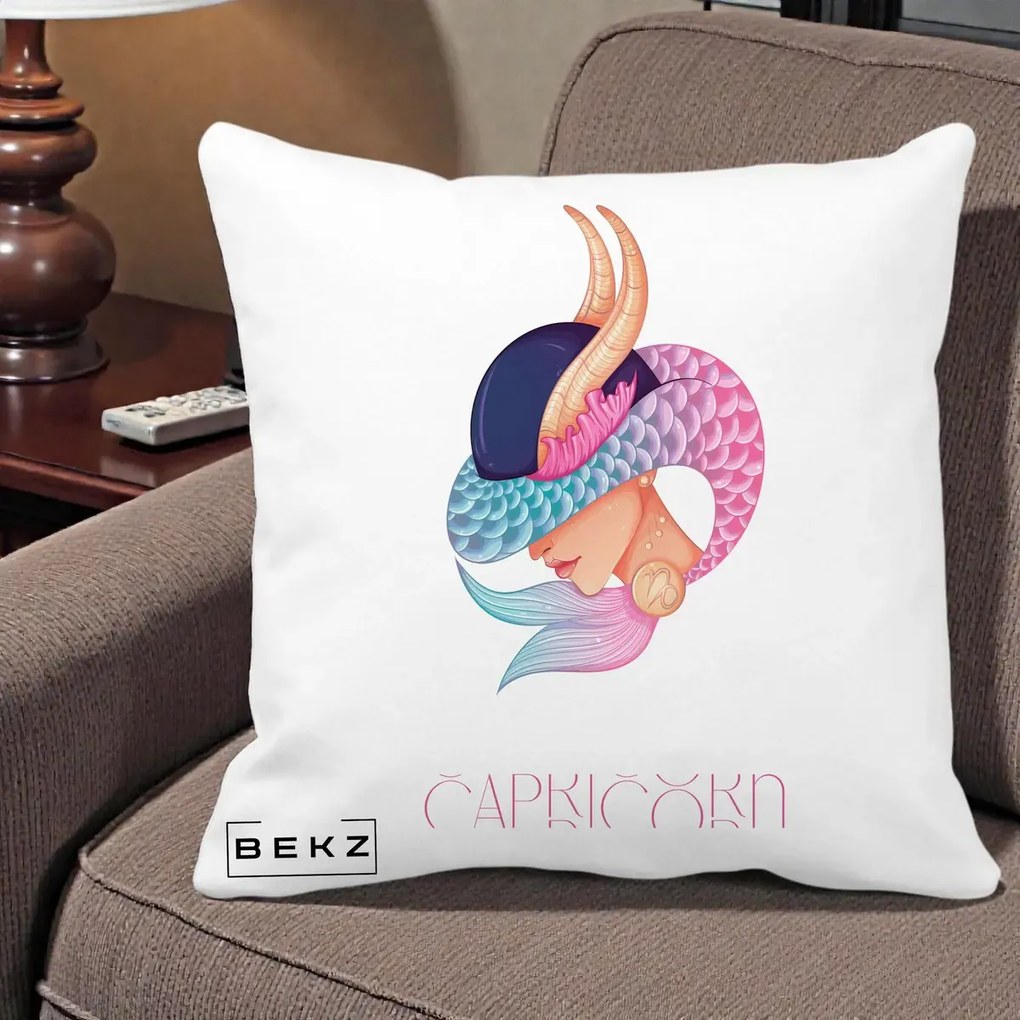 Perna Personalizata Zodiac Capricorn Cowgirl, 40x40 cm, Alba Mata, Husa Detasabila, Perna Inclusa, BEKZ®