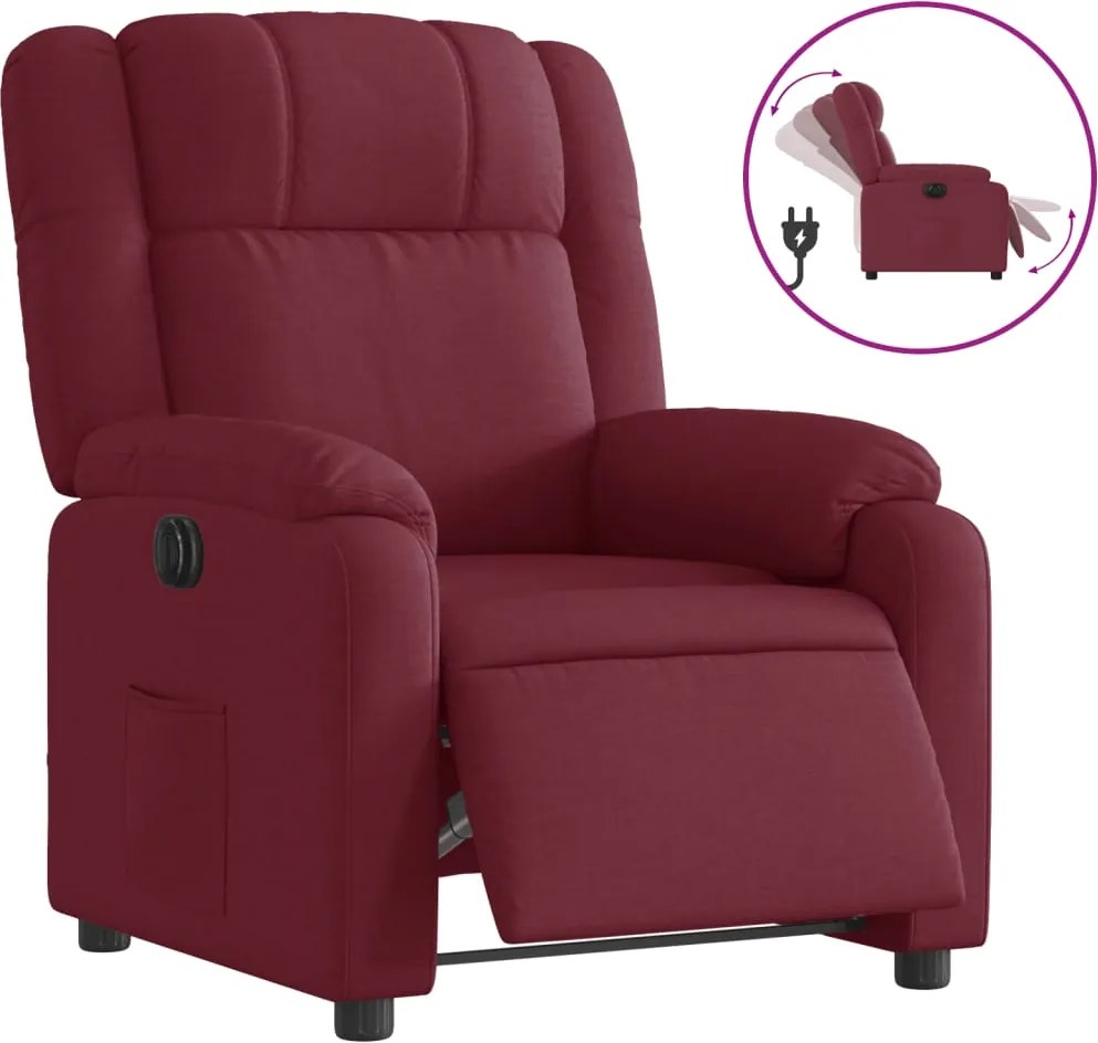 vidaXL Fotoliu rabatabil electric, roșu vin, material textil