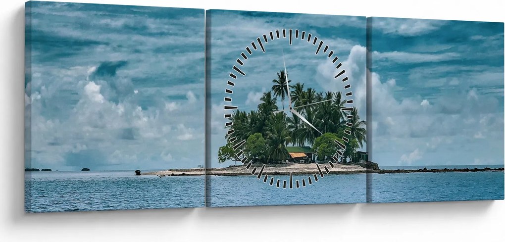 Tablou insula în mare (cu ceas) (90x30 cm)
