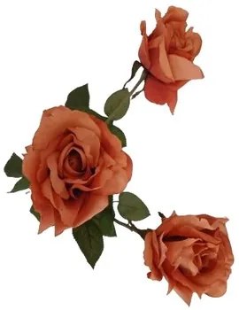 Floare artificială Trandafir portocaliu, 74 cm, 3buc
