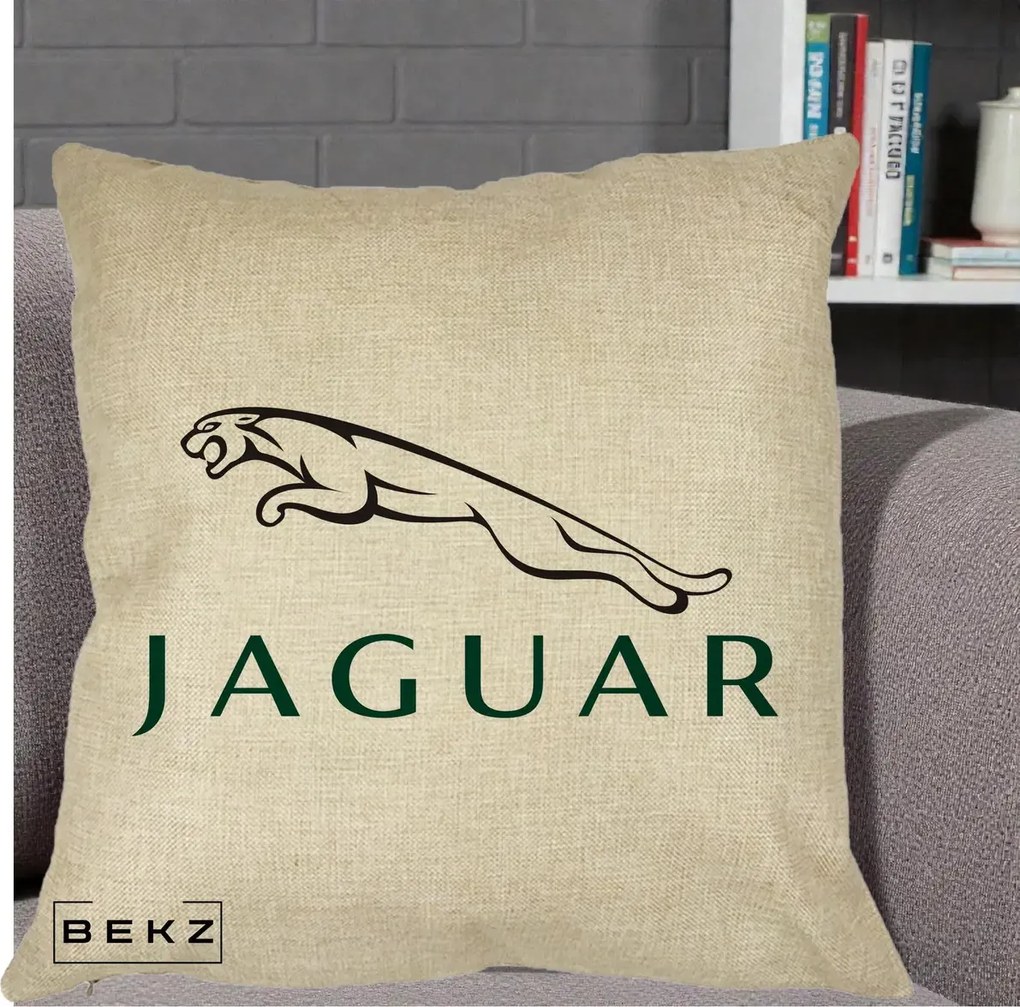 Perna Personalizata cu emblema Jaguar, 40x40 cm, Crem, Husa Detasabila, Perna Inclusa, BEKZ®