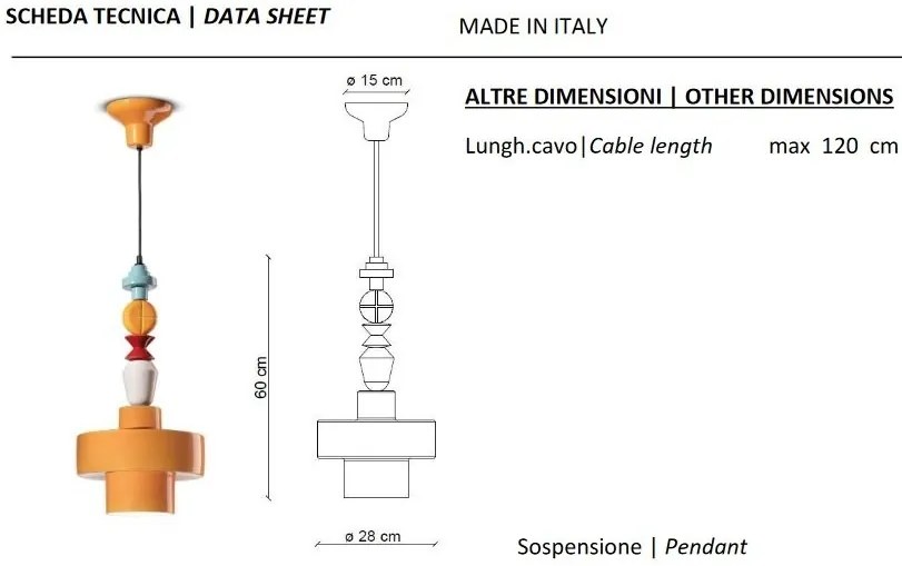 Pendul ceramic design italian realizat manual LARIAT H-60cm