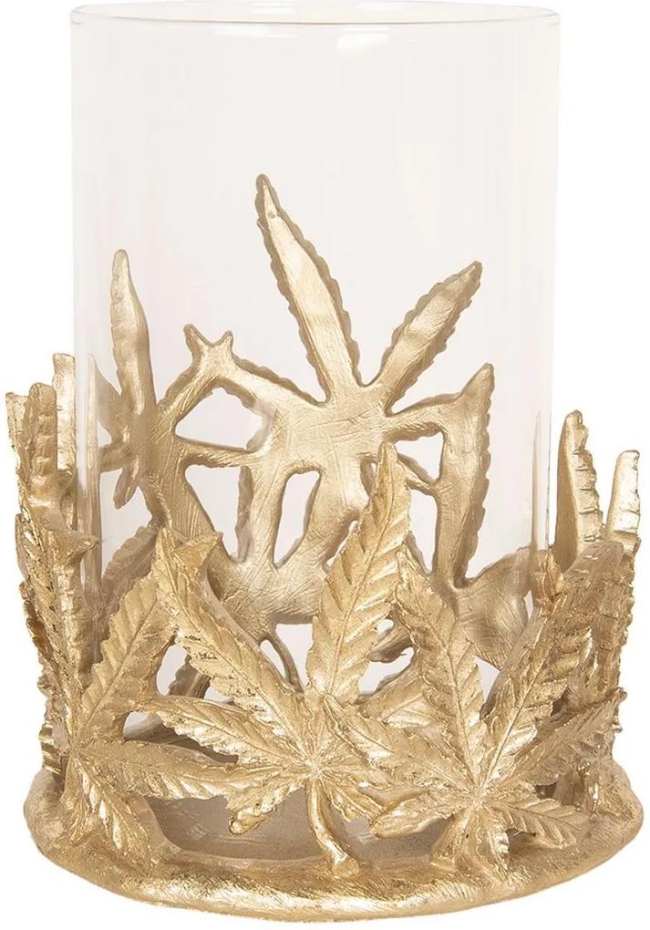 Suport lumanare din metal auriu cu pahar sticla Ø 19 cm x 26 h