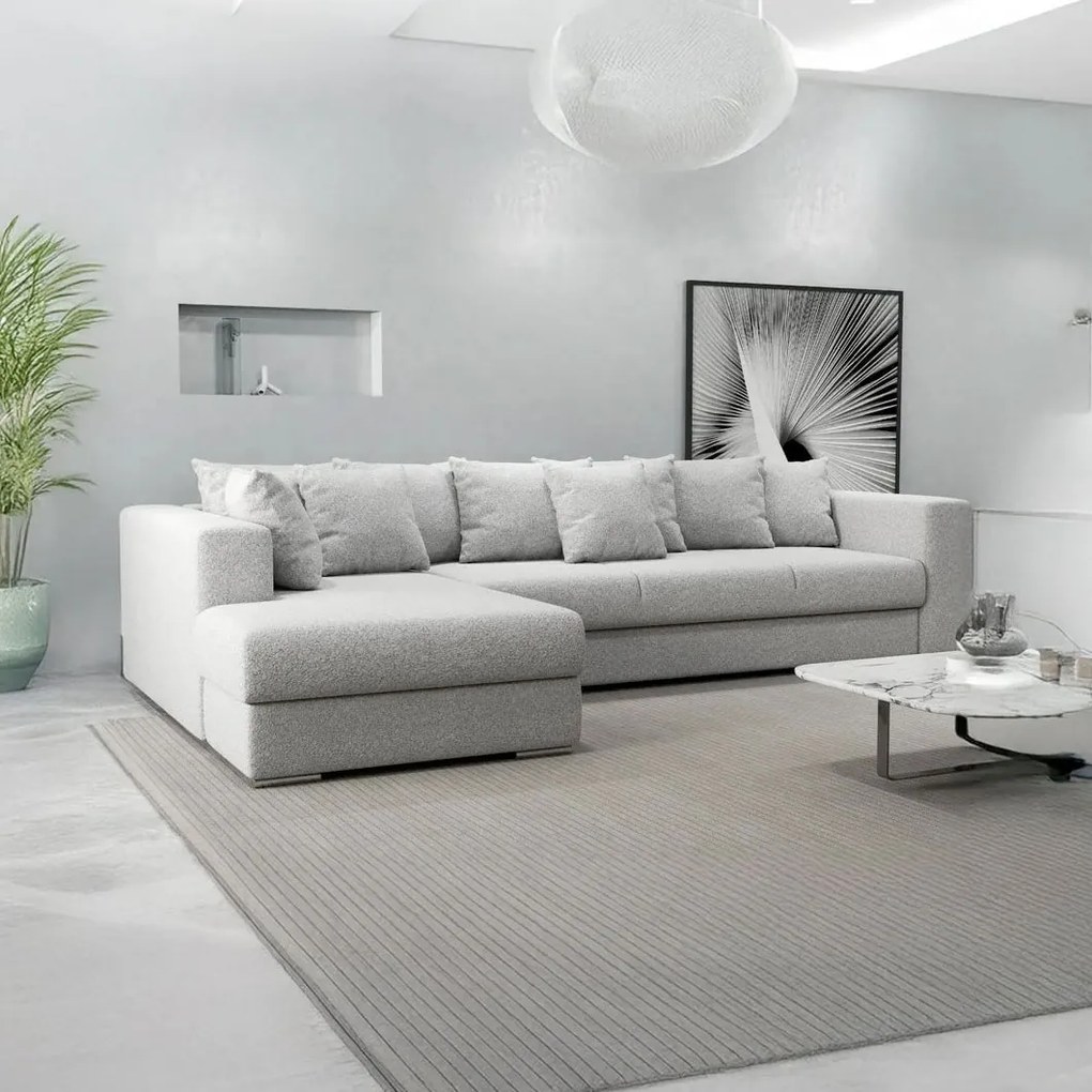 Colțar extensibil dumonde cu ladă de depozitare si sezut confortabil din spuma high-density, Gloria Euphoria Dove 320x183 cm